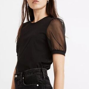 Madewell Black Blouse with Sheer Sleeves